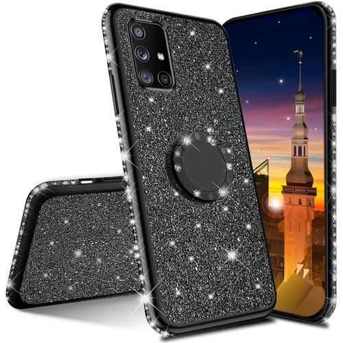 Samsung Galaxy M31 Coque Bling Gliter Paillette Brillant Coque Etui Avec 360 Rotation Bague Stand Holder Gel Tpu Antichoc Etui Housse Pour Samsung Galaxy M31. Gs Tpu Black