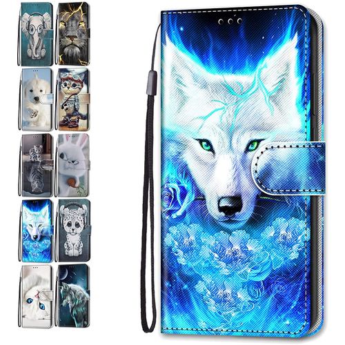 Portefeuille Coque Pour Samsung Galaxy A20e Cuir Flip Case Cover Motif Avec Fentes De Carte Pochette A Rabat Protecteur Etui Housse - Loup Rose