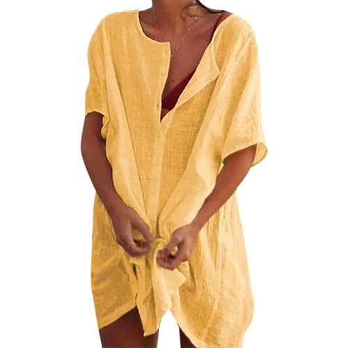 Chemise Femme Moyen Long Loose Couleur Unie Manches Courtes Liner Femme