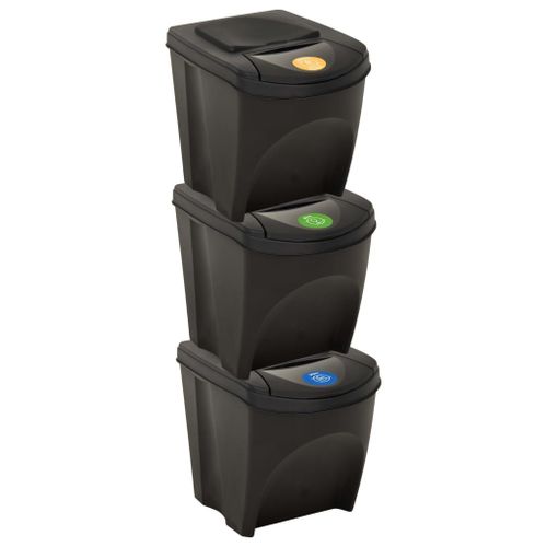 Vidaxl Poubelles Empilables 3 Pcs Anthracite 75 L
