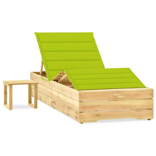 Vidaxl Chaise Longue De Jardin Avec Table Et Coussin Pin Imprégné