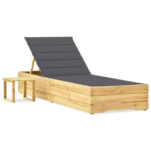 Vidaxl Chaise Longue De Jardin Avec Table Et Coussin Pin Imprégné