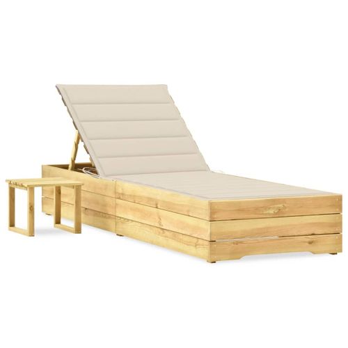 Vidaxl Chaise Longue De Jardin Avec Table Et Coussin Pin Imprégné