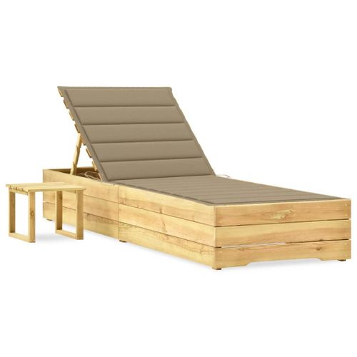 Vidaxl Chaise Longue De Jardin Avec Table Et Coussin Pin Imprégné