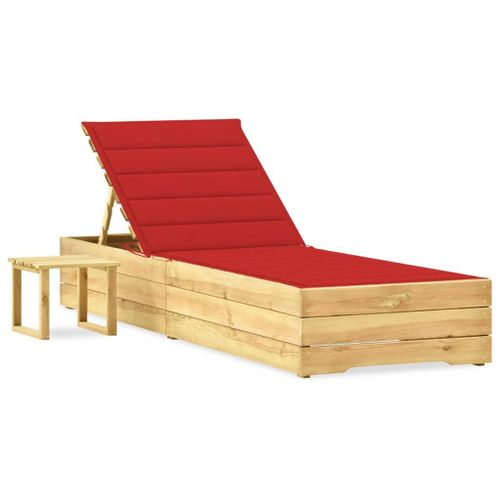 Vidaxl Chaise Longue De Jardin Avec Table Et Coussin Pin Imprégné