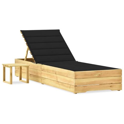Vidaxl Chaise Longue De Jardin Avec Table Et Coussin Pin Imprégné