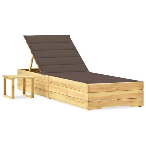 Vidaxl Chaise Longue De Jardin Avec Table Et Coussin Pin Imprégné