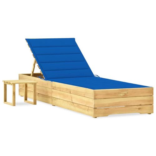 Vidaxl Chaise Longue De Jardin Avec Table Et Coussin Pin Imprégné