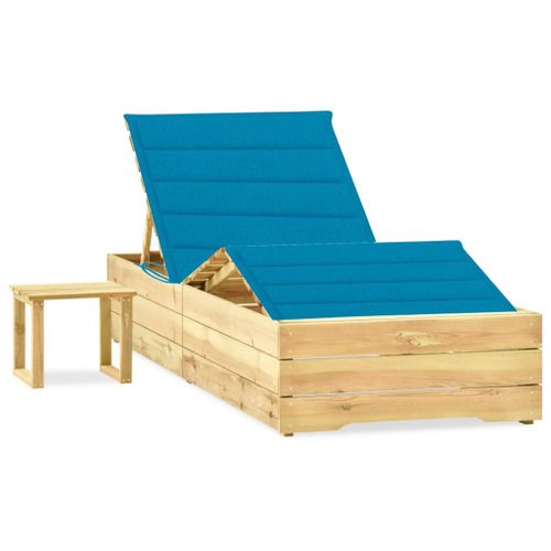 Vidaxl Chaise Longue De Jardin Avec Table Et Coussin Pin Imprégné