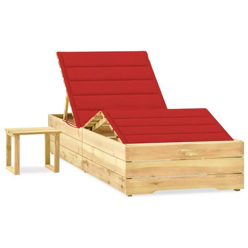 Vidaxl Chaise Longue De Jardin Avec Table Et Coussin Pin Imprégné
