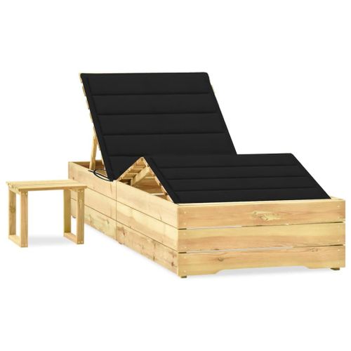 Vidaxl Chaise Longue De Jardin Avec Table Et Coussin Pin Imprégné