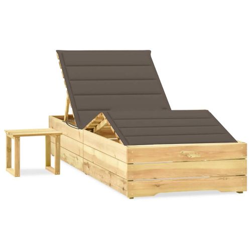 Vidaxl Chaise Longue De Jardin Avec Table Et Coussin Pin Imprégné