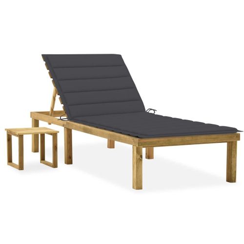 Vidaxl Chaise Longue De Jardin Avec Table Et Coussin Pin Imprégné