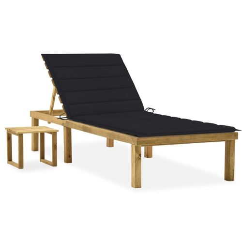 Vidaxl Chaise Longue De Jardin Avec Table Et Coussin Pin Imprégné