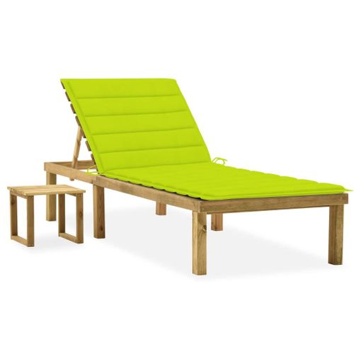 Vidaxl Chaise Longue De Jardin Avec Table Et Coussin Pin Imprégné