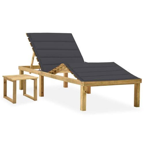 Vidaxl Chaise Longue De Jardin Avec Table Et Coussin Pin Imprégné