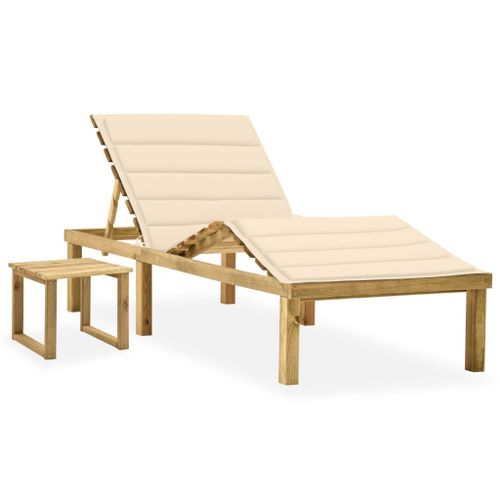 Vidaxl Chaise Longue De Jardin Avec Table Et Coussin Pin Imprégné