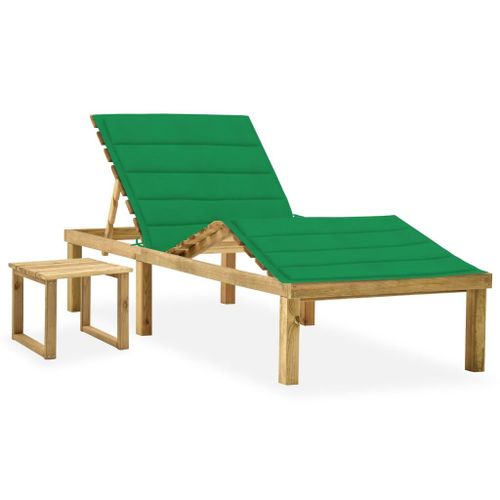 Vidaxl Chaise Longue De Jardin Avec Table Et Coussin Pin Imprégné