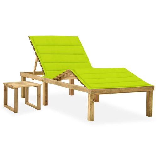 Vidaxl Chaise Longue De Jardin Avec Table Et Coussin Pin Imprégné