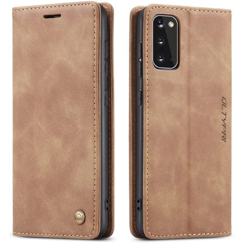 Etui Coque Pour Samsung Galaxy S20, Portefeuille Fentes Cartes Housse Antichoc Cuir Pu Vintage Portefeuille Etui Compatible Avec Samsung Galaxy S20 - Marron