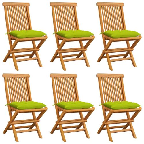 Vidaxl Chaises De Jardin Avec Coussins Vert Vif 6 Pcs Bois De Teck