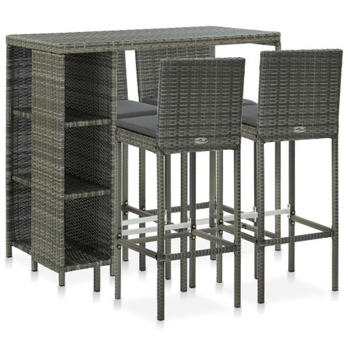 Vidaxl Meuble De Bar De Jardin 5 Pcs Et Coussins Résine Tressée Gris