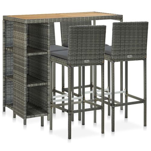 Vidaxl Meuble De Bar De Jardin 5 Pcs Et Coussins Résine Tressée Gris