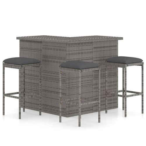 Vidaxl Meuble De Bar De Jardin 4 Pcs Avec Coussins Résine Tressée Gris