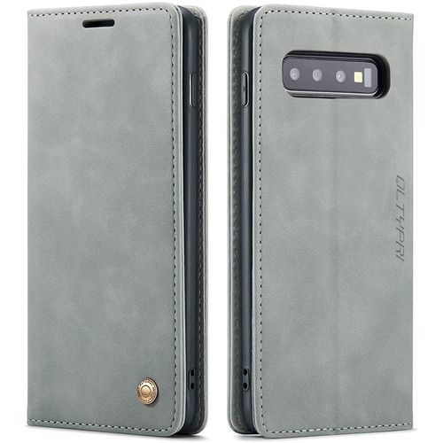 Etui Coque Pour Samsung Galaxy S10, Portefeuille Fentes Cartes Housse Antichoc Cuir Pu Vintage Portefeuille Etui Compatible Avec Samsung Galaxy S10 - Gris