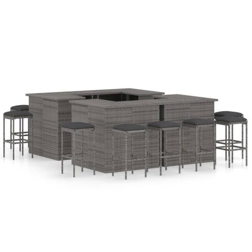 Vidaxl Meuble De Bar De Jardin 16 Pcs Et Coussins Résine Tressée Gris