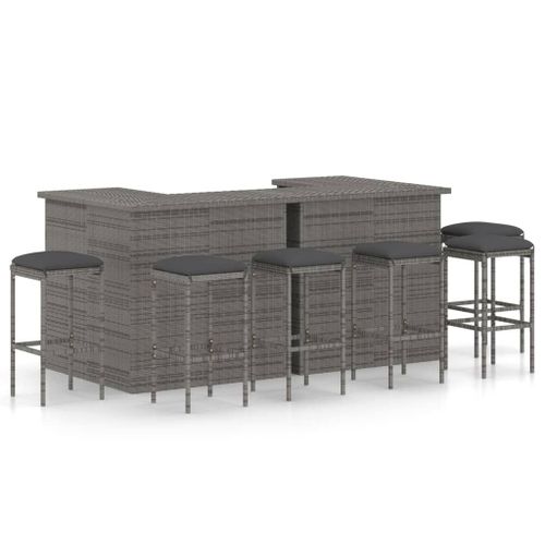 Vidaxl Meuble De Bar De Jardin 8 Pcs Avec Coussins Résine Tressée Gris