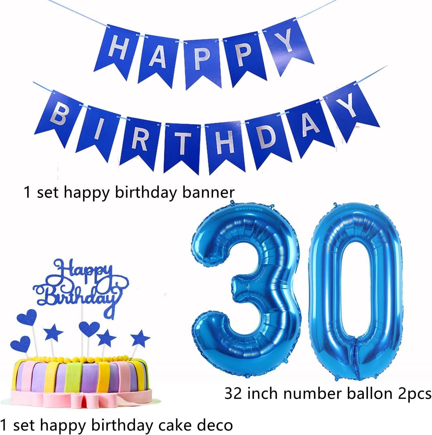 Ballons 30E Anniversaire Deco Homme Bleu,Ballons 30 Ans Deco Anniversaire H... - 2