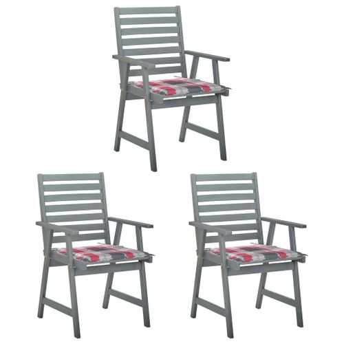 Vidaxl Chaises À Dîner D'extérieur 3 Pcs Avec Coussins Acacia Massif