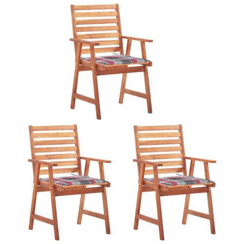 Vidaxl Chaises À Dîner D'extérieur 3 Pcs Avec Coussins Acacia Massif
