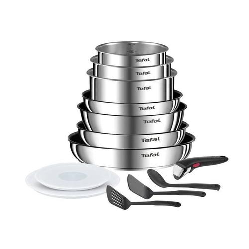 Tefal Ingenio Batterie De Cuisine 13 Pcs, Induction, Acier Inoxydable, Revetement Antiadhésif Durable, Emotion On L897ds04