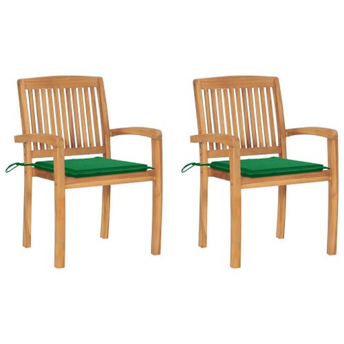 Vidaxl Chaises De Jardin 2 Pcs Avec Coussins Vert Bois De Teck Massif