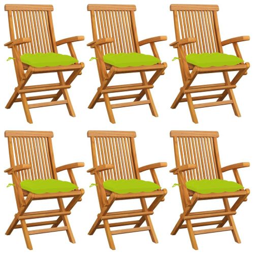 Vidaxl Chaises De Jardin Avec Coussins Vert Vif 6 Pcs Bois De Teck
