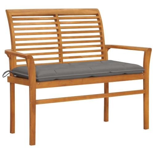 Banc De Jardin Avec Coussin Gris 112 Cm Bois De Teck Massif