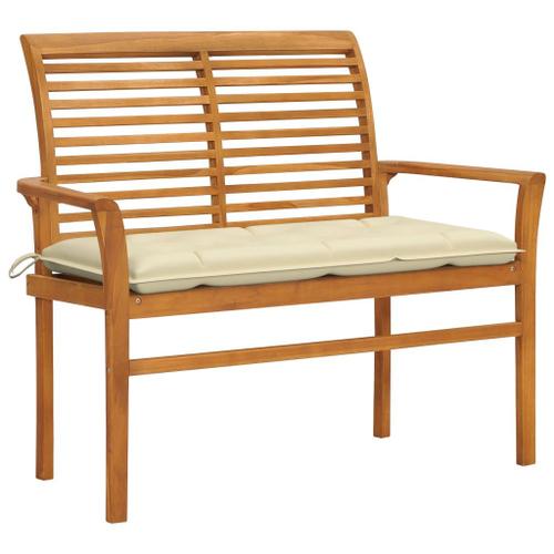 Vidaxl Banc De Jardin Avec Coussin Blanc Crème 112 Cm Bois De Teck