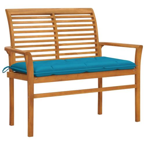 Banc De Jardin Avec Coussin Bleu Clair 112 Cm Bois De Teck