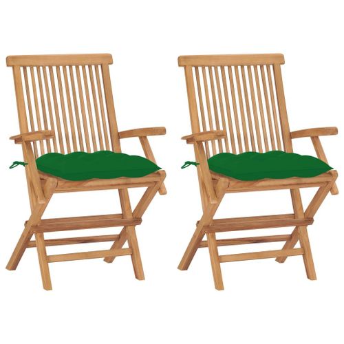 Vidaxl Chaises De Jardin Avec Coussins Vert 2 Pcs Bois De Teck Massif