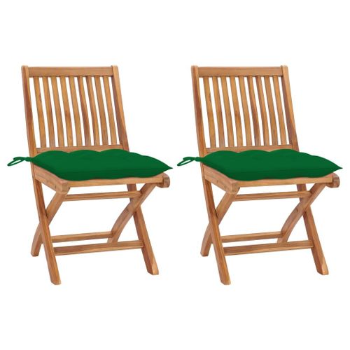 Vidaxl Chaises De Jardin 2 Pcs Avec Coussins Vert Bois De Teck Massif