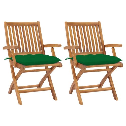 Vidaxl Chaises De Jardin 2 Pcs Avec Coussins Vert Bois De Teck Massif