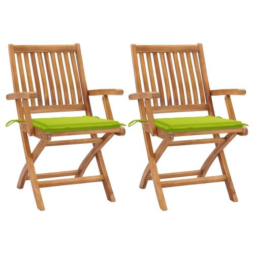 Vidaxl Chaises De Jardin 2 Pcs Avec Coussins Vert Vif Bois De Teck