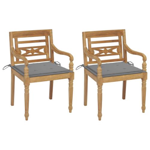 Vidaxl Chaises Batavia 2 Pcs Avec Coussins Gris Bois De Teck Massif