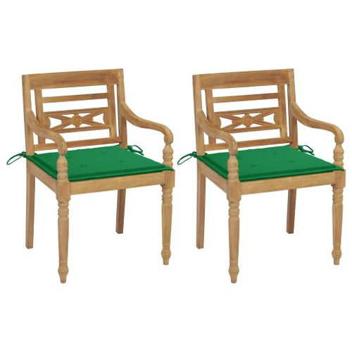 Vidaxl Chaises Batavia 2 Pcs Avec Coussins Verts Bois De Teck Massif