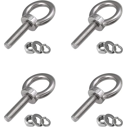 Boulon a Oeil M8 4 Pièces Piton a Visser Anneau Visserie Inox Vis à Anneau Boulon à Oeil Anneau de Fixation Filetage Mâle Oeillet Inox Vis pour Levage de Vie et Divers Equipements