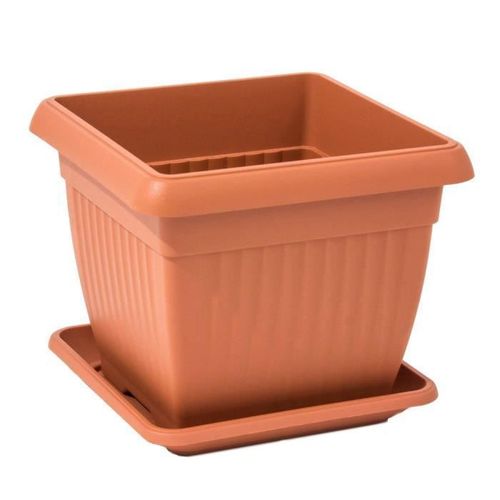 Pot De Fleurs Carré 1,7 L Cache Pot Jardinière En Plastique Terre Cuite Marron 15x15x13 Cm Pot Avec Soucoupe