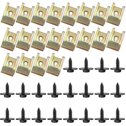 40 Pièces U-Clips Fixation et Vis Kit Universal Metal, Assortiment Agrafes de Carrosserie, Ecrou Cage Voiture, U-Nuts de Panneau de Porte de Voiture