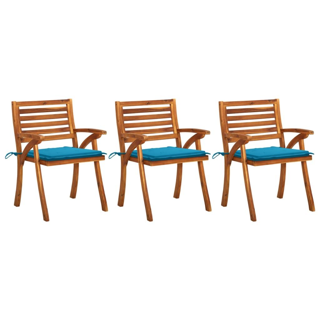 Vidaxl Chaises À Dîner De Jardin Avec Coussins 3 Pcs Acacia Massif